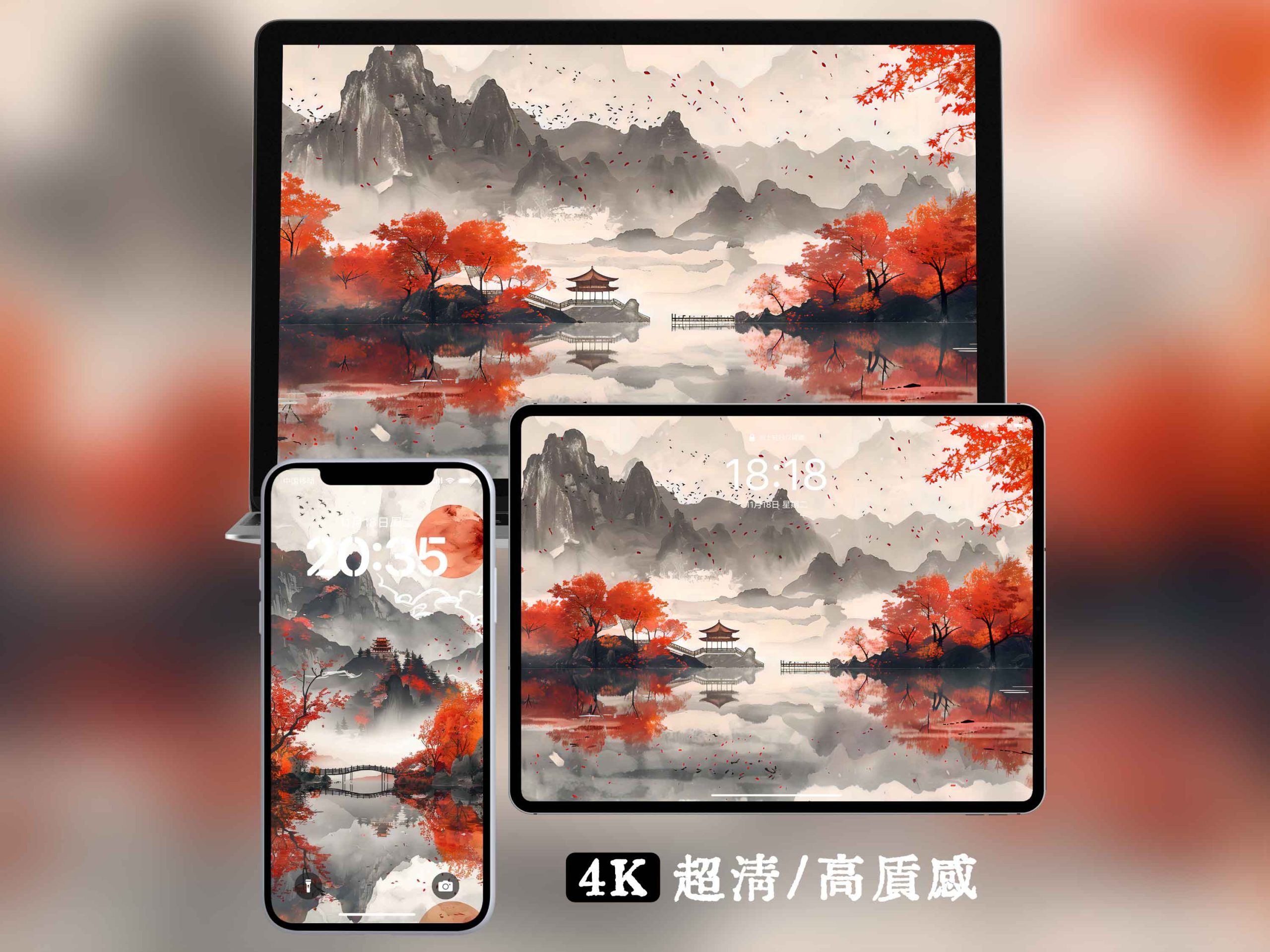 图片[1]-枫叶古风4K壁纸中国风秋季意境红叶手机电脑桌面高清背景图-衔鳞集