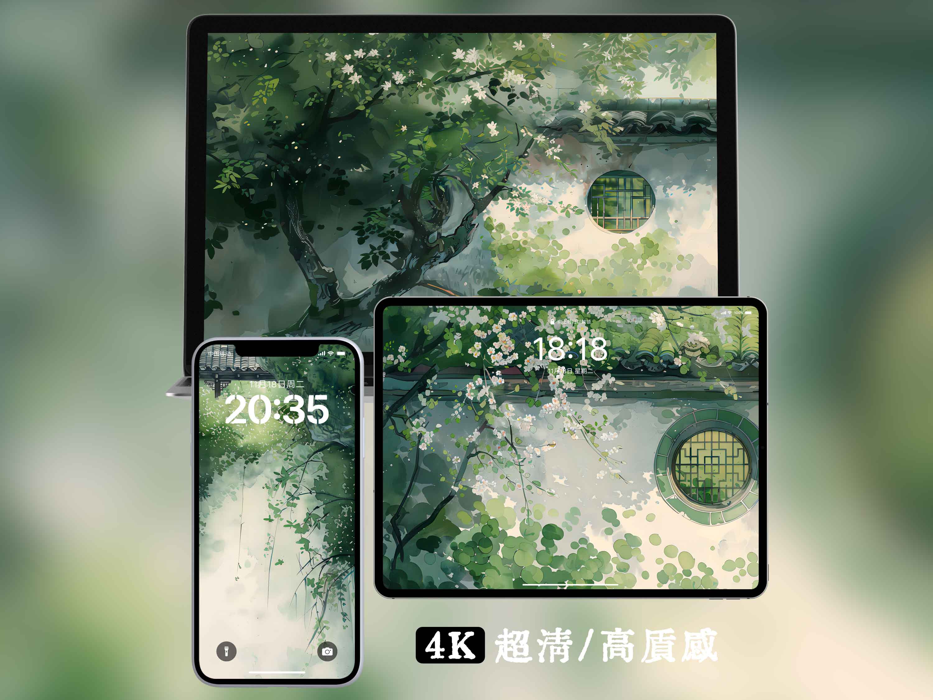 图片[1]-0007窥窗映竹见玲珑4K壁纸江南园林竹影花窗古风意境手机电脑桌面高清背景图-衔鳞集