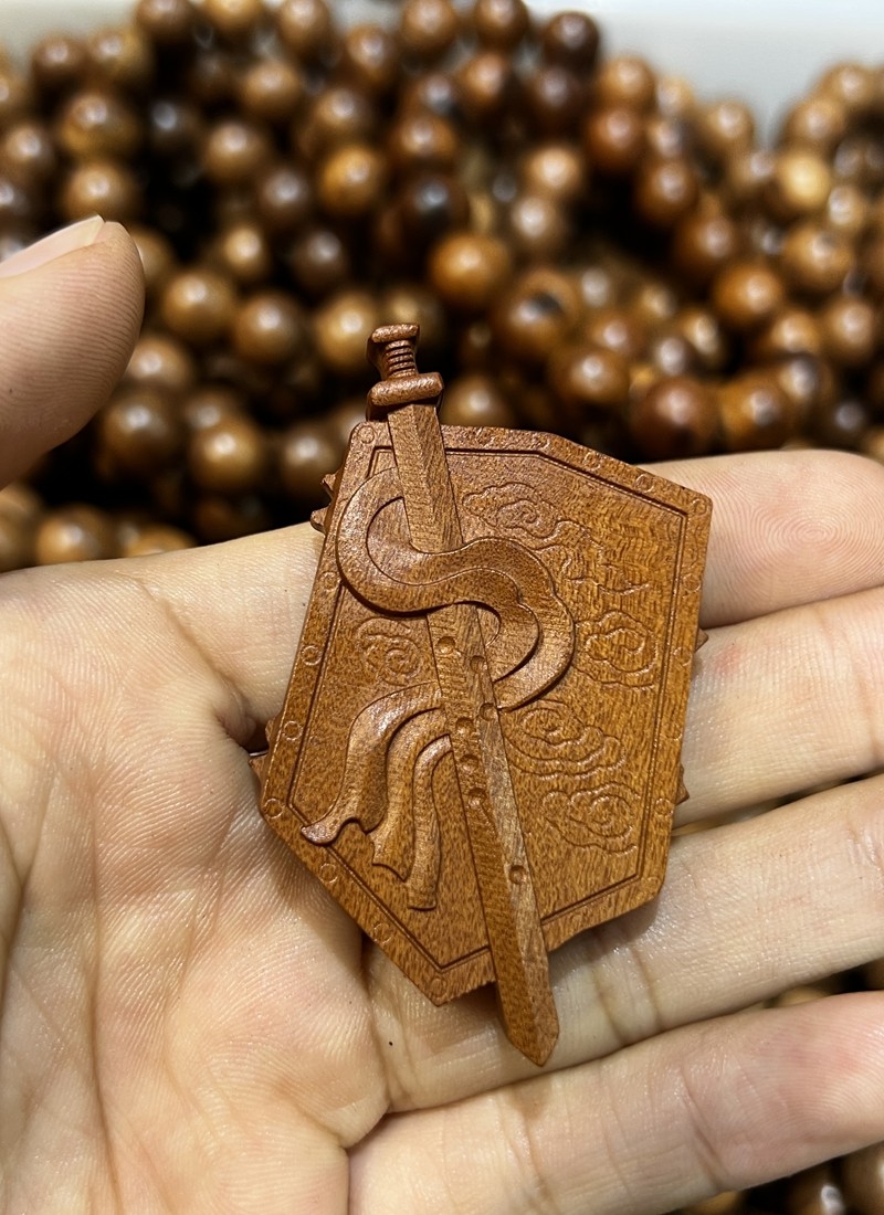 图片[4]-雷击天然紫微桃木锻造九字真言七星剑盾挂件-衔鳞集