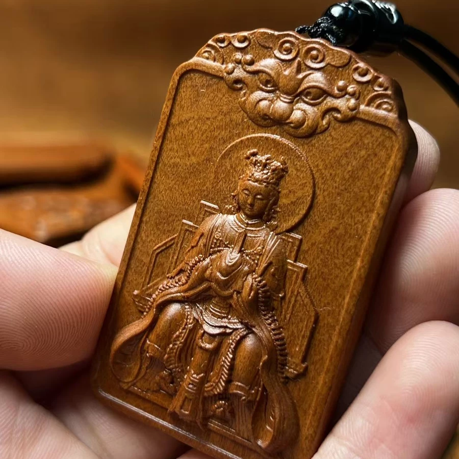碧霞元君护法赐福枣木精雕随身平安无事牌-衔鳞集