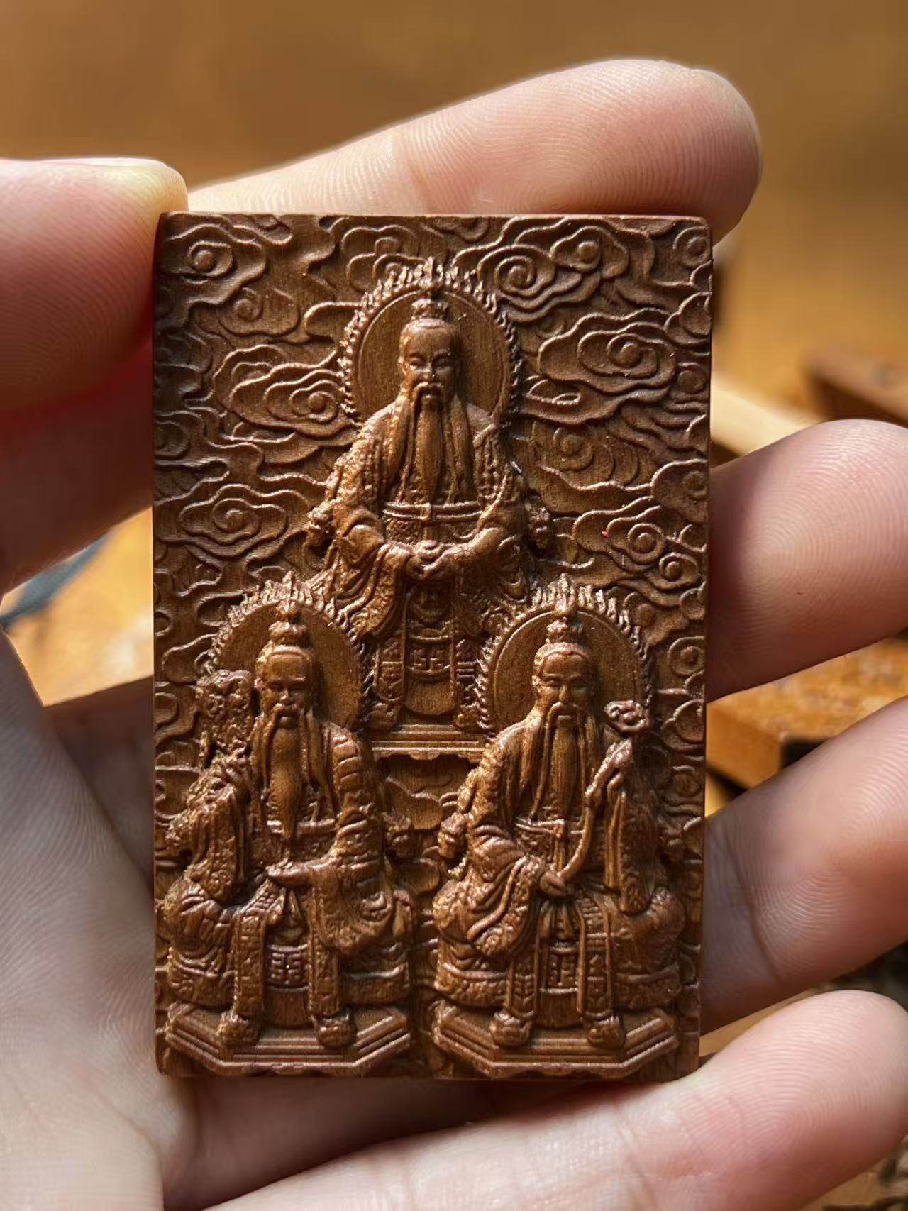 图片[1]-三清祖师护持道系枣木精雕随身平安无事牌-衔鳞集