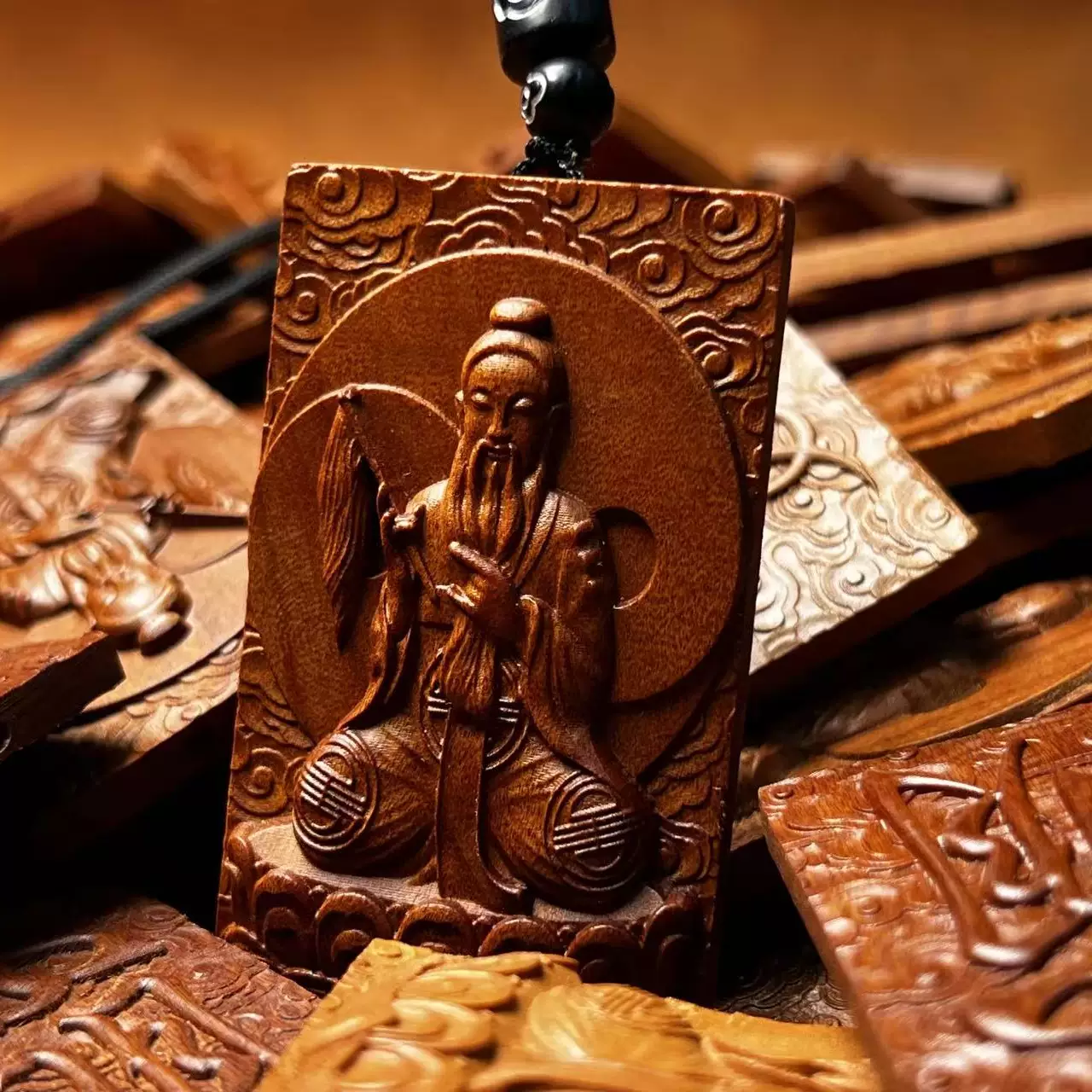 太上老君道德天尊护法赐福枣木精雕道系无事牌-衔鳞集