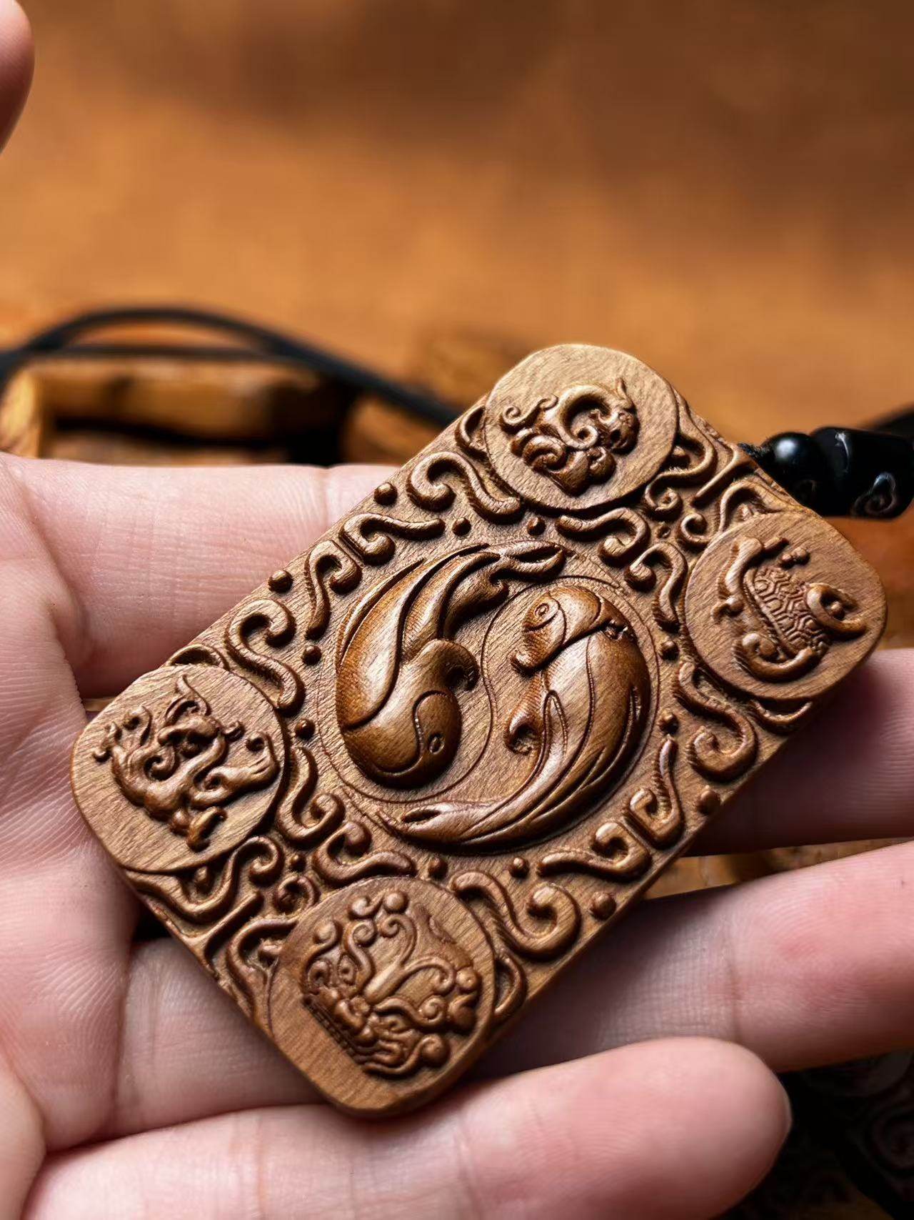 图片[2]-太极双鱼四灵八卦枣木精雕道系随身无事牌-衔鳞集