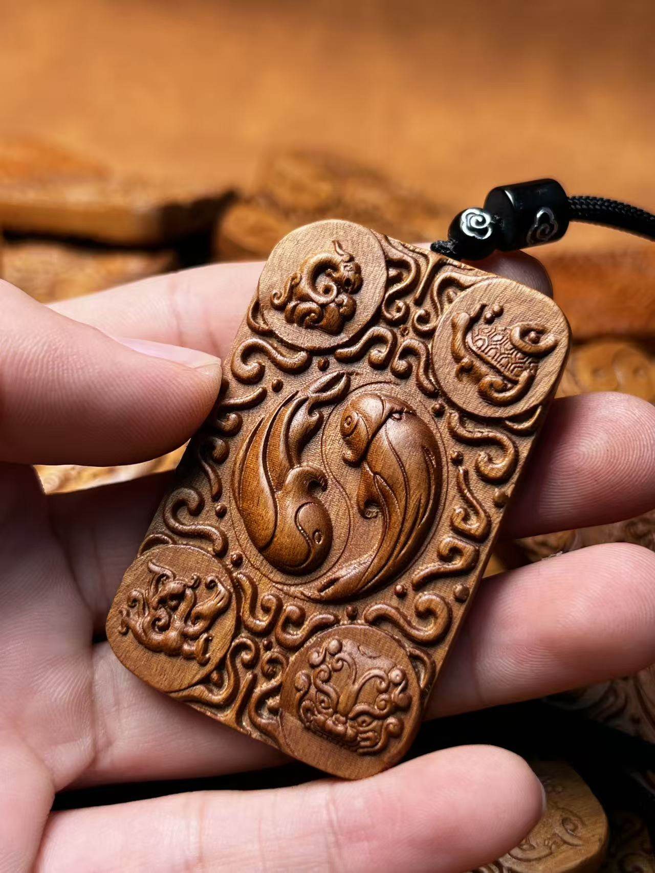 图片[4]-太极双鱼四灵八卦枣木精雕道系随身无事牌-衔鳞集