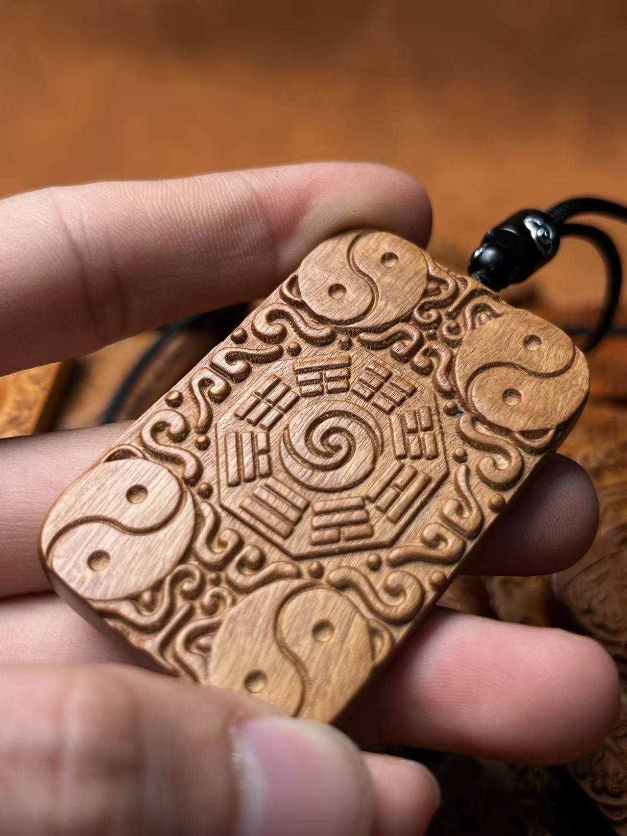 图片[5]-太极双鱼四灵八卦枣木精雕道系随身无事牌-衔鳞集