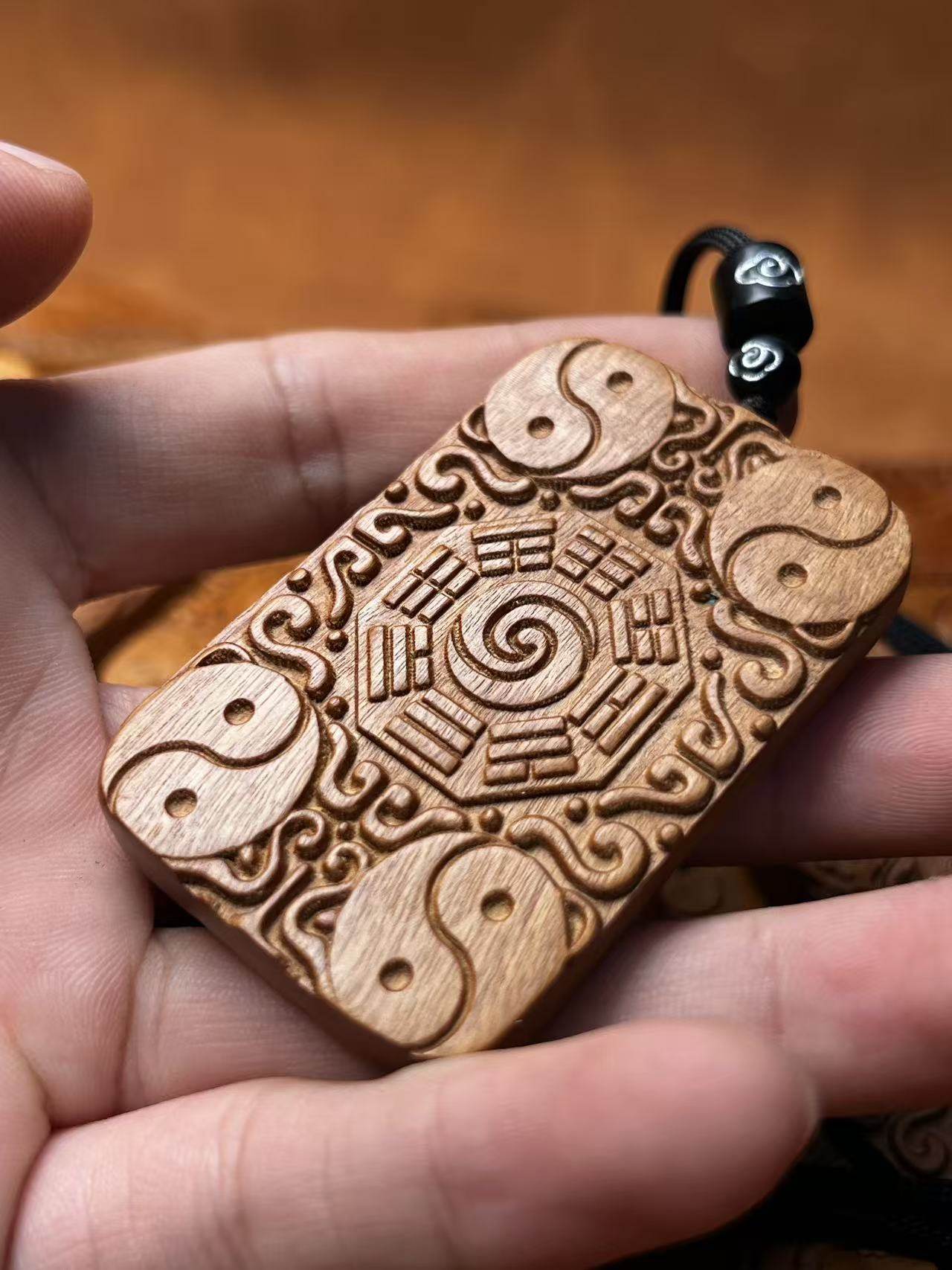 图片[3]-太极双鱼四灵八卦枣木精雕道系随身无事牌-衔鳞集