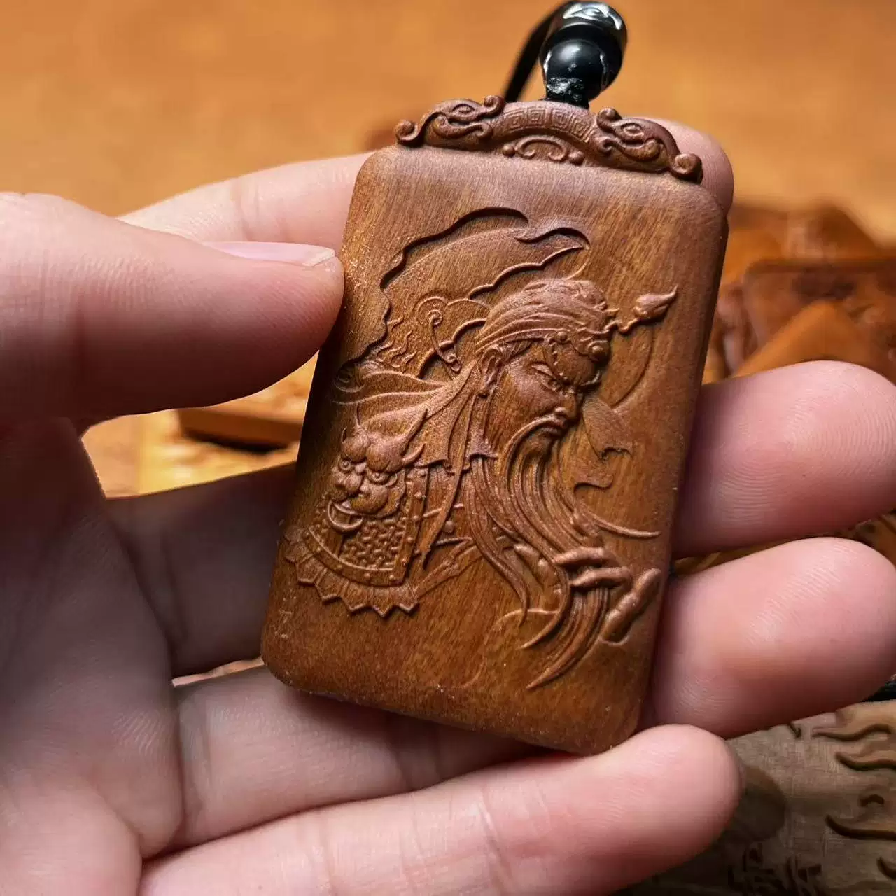 关圣帝君忠义招财枣木精雕道系平安无事牌-衔鳞集