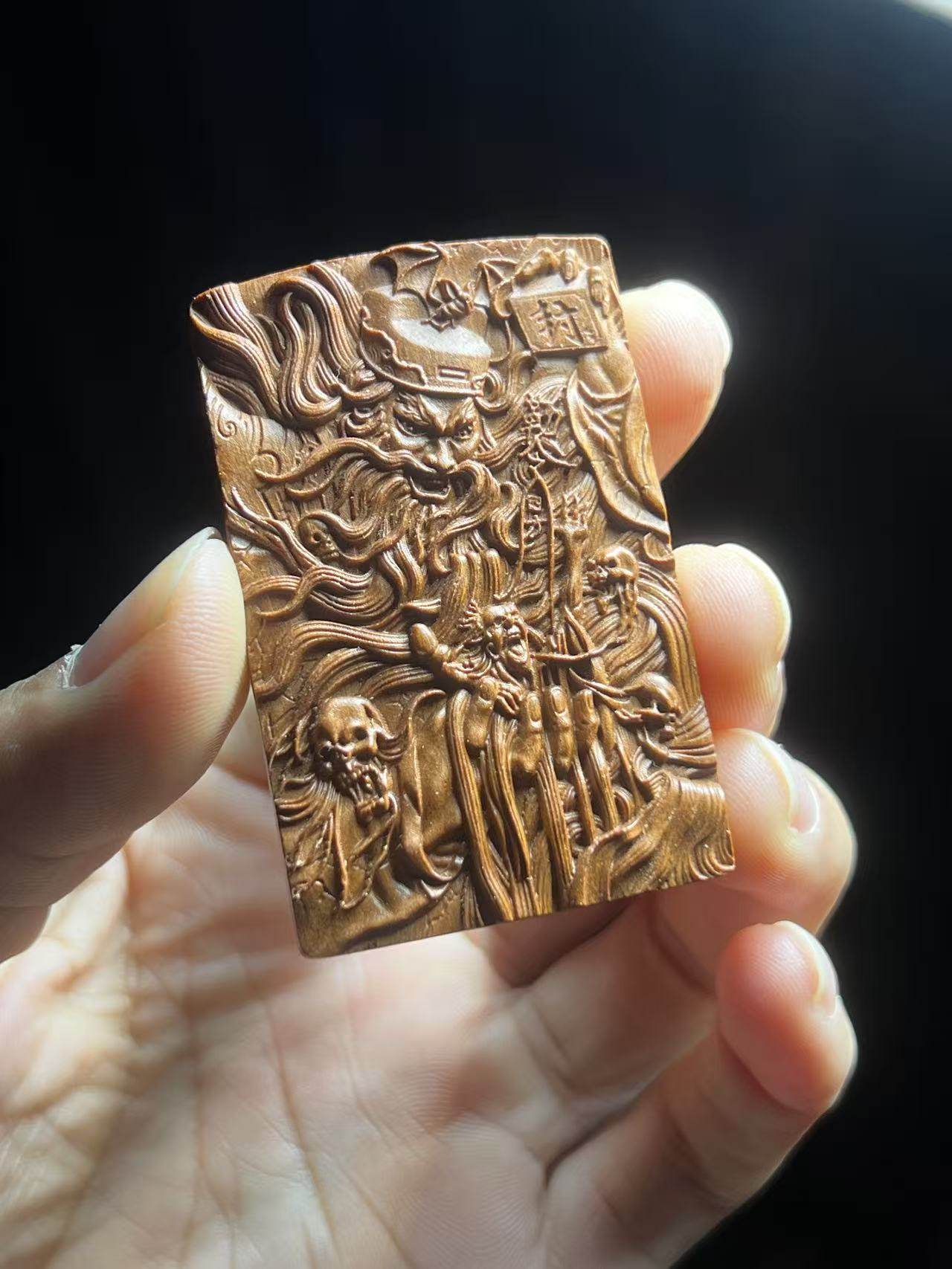 图片[1]-钟馗镇宅驱斜降福枣木精雕道系平安无事牌-衔鳞集