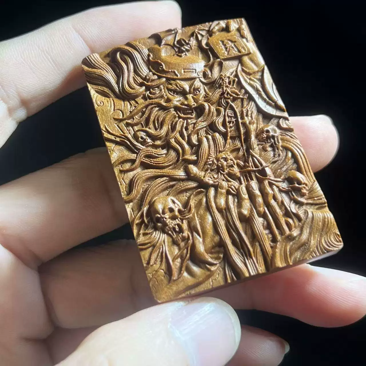 钟馗镇宅驱斜降福枣木精雕道系平安无事牌-衔鳞集