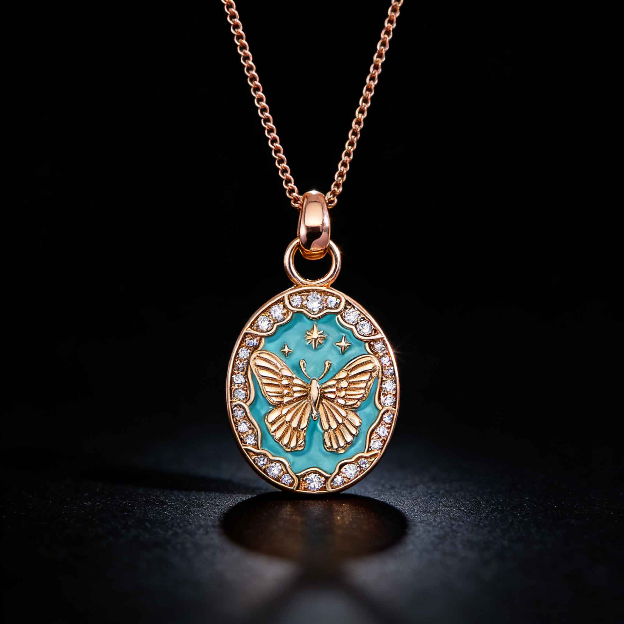 「春日蝶影」蒂芙尼蓝925滴釉锆石项链-衔鳞集