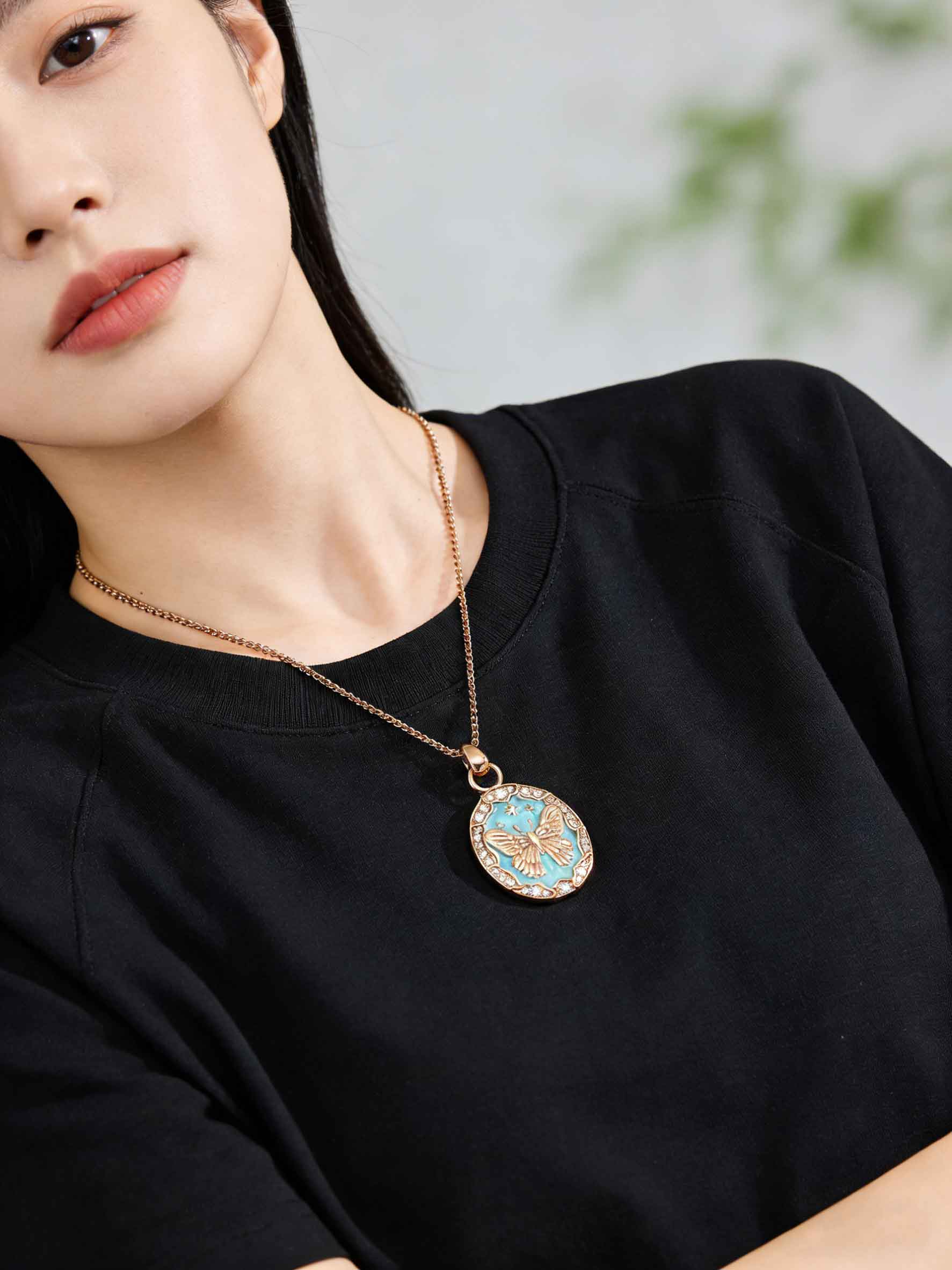 图片[2]-「春日蝶影」蒂芙尼蓝925滴釉锆石项链-衔鳞集