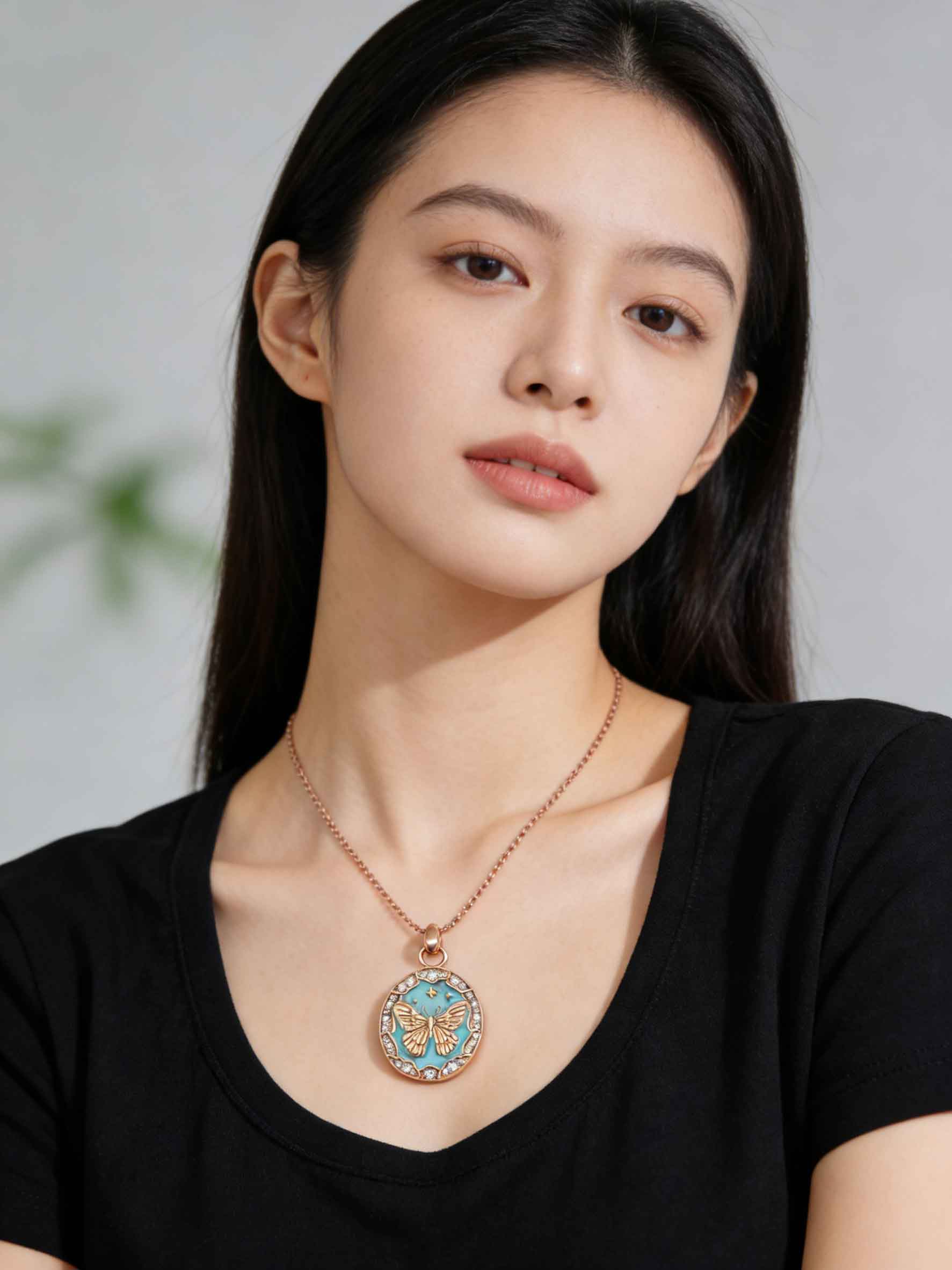 图片[1]-「春日蝶影」蒂芙尼蓝925滴釉锆石项链-衔鳞集