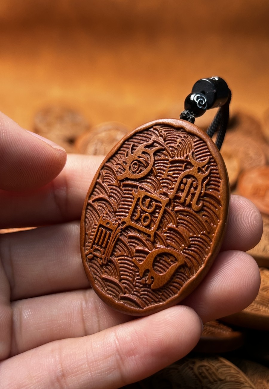 图片[1]-五岳真形图枣木精雕道系随身吊坠-衔鳞集