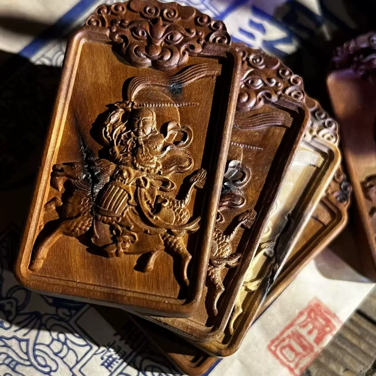 雷声普化天尊枣木精雕道系平安无事牌-衔鳞集