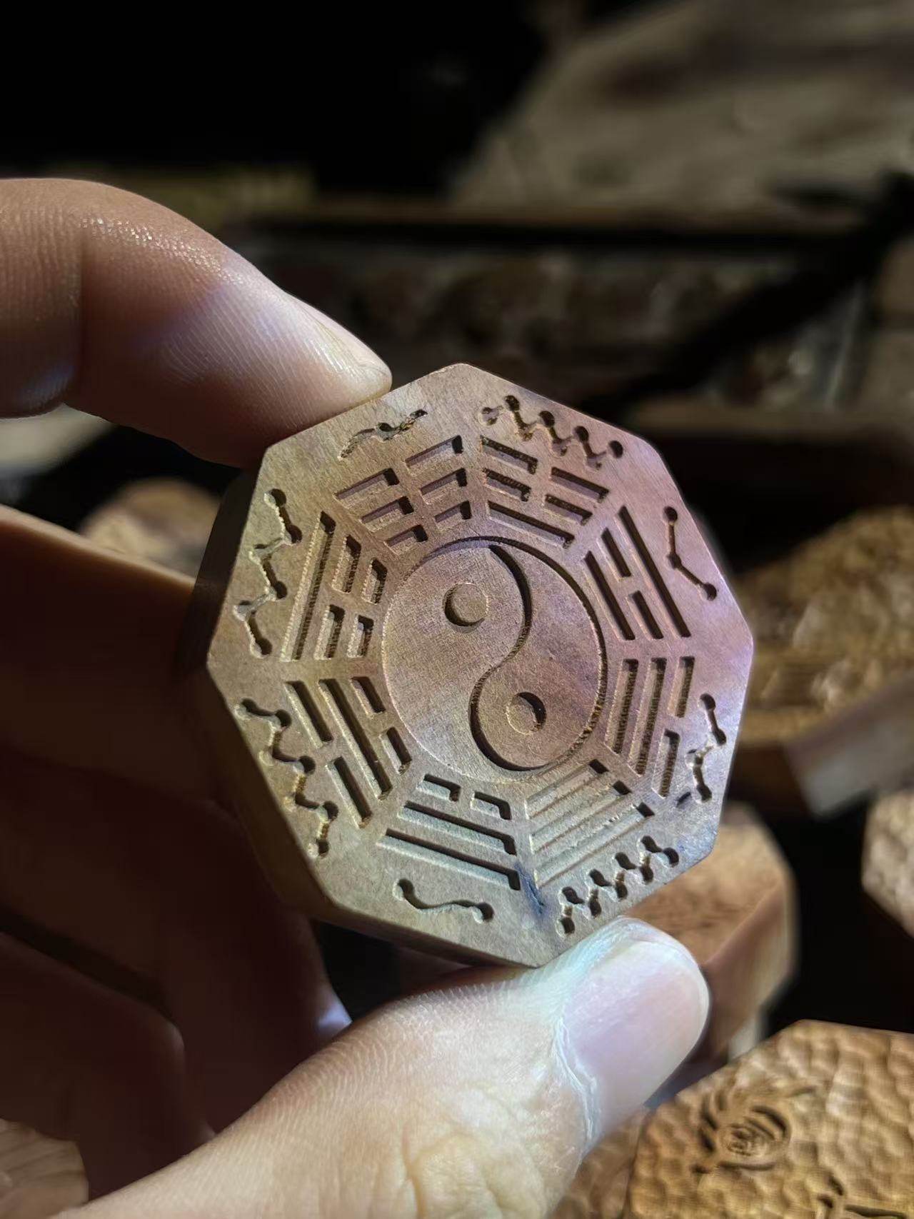 图片[1]-五岳真形太极八卦枣木雕刻道系无事牌-衔鳞集