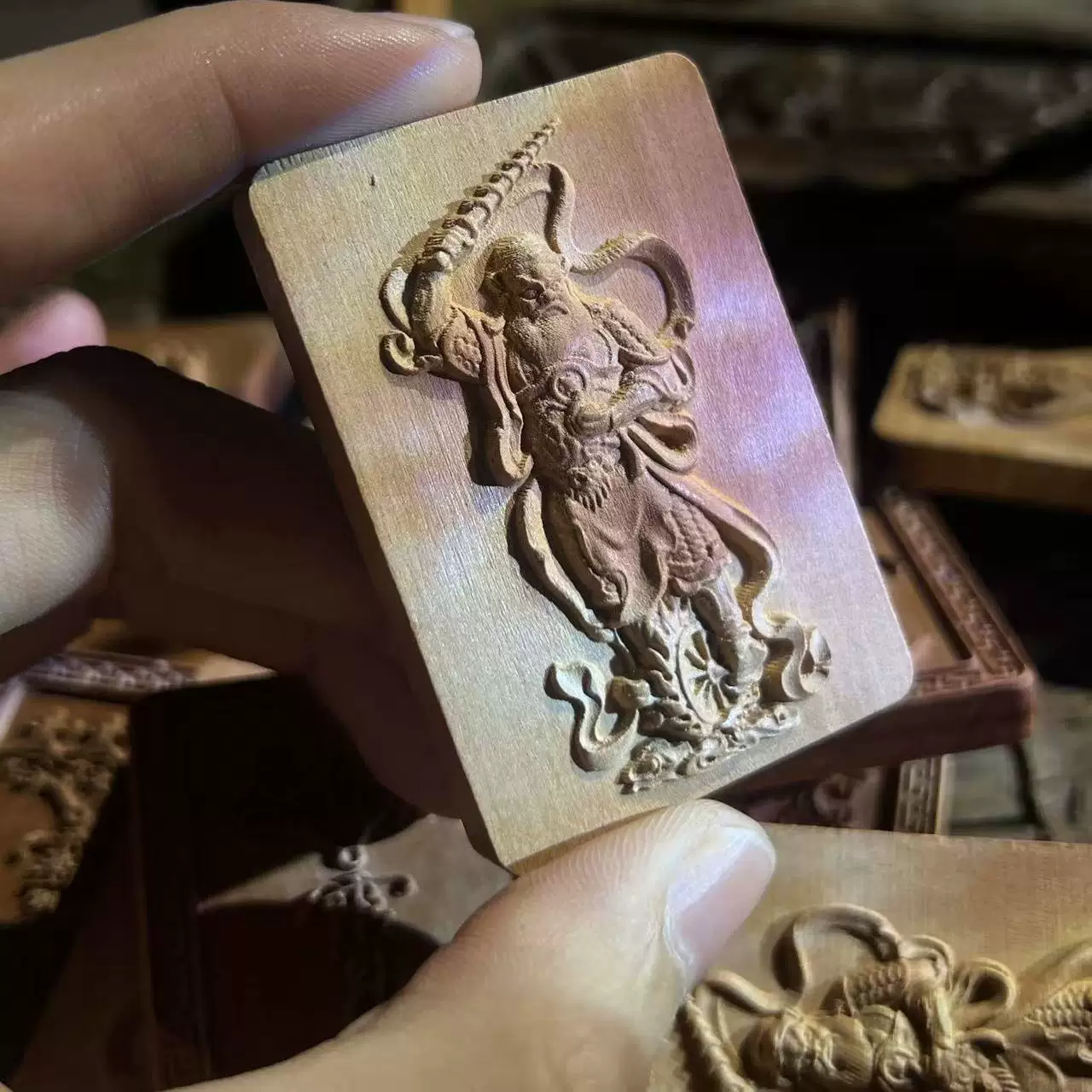 王灵官镇煞枣木新料精雕道系平安无事牌-衔鳞集