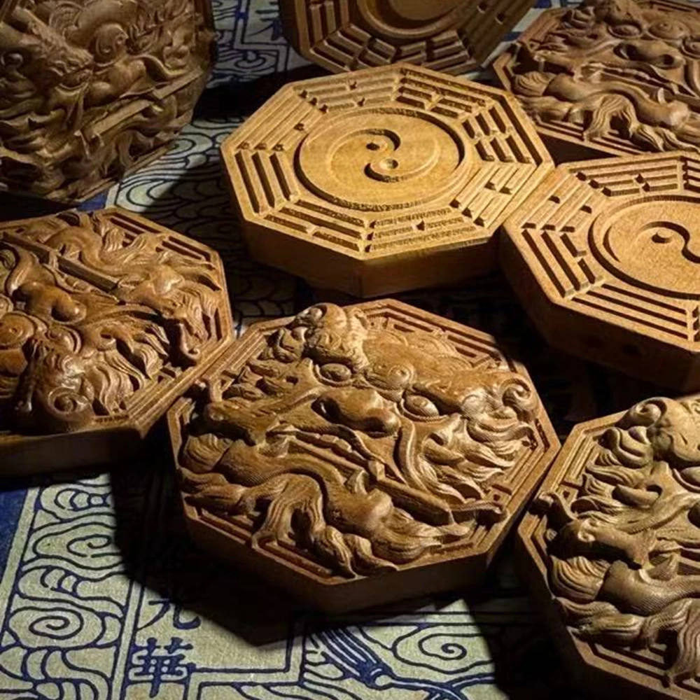 吞口怒目镇宅枣木精雕道系平安无事牌-衔鳞集