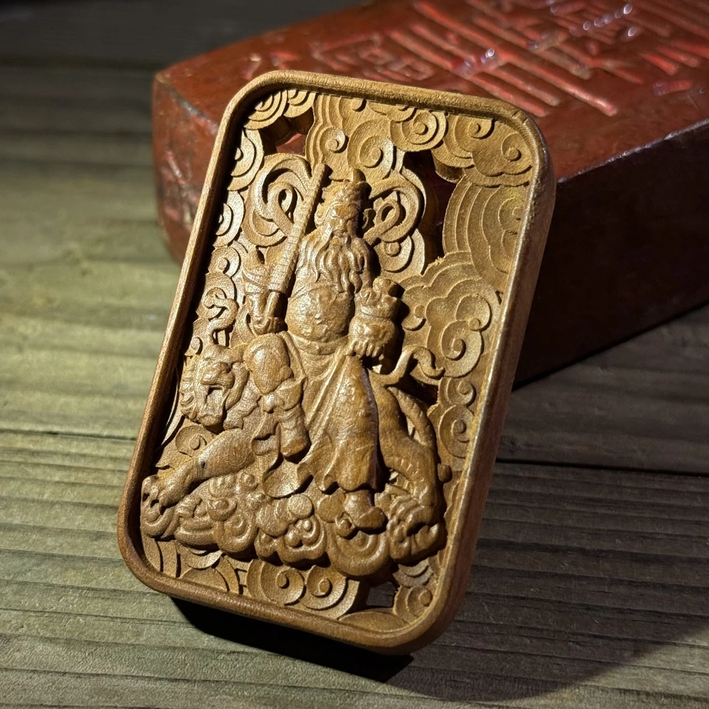 赵公明财神招财枣木精雕道系平安无事牌-衔鳞集