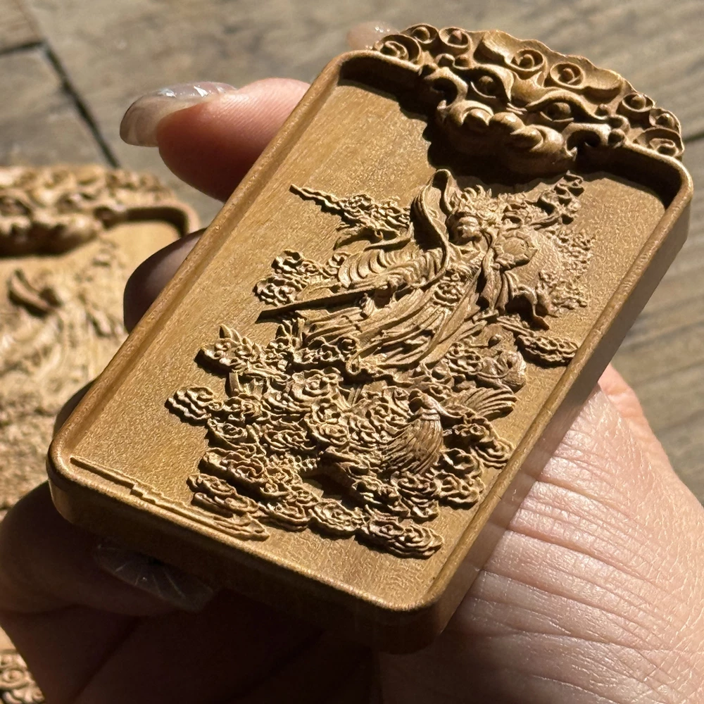 九天玄女八卦赐福枣木精雕道系平安无事牌-衔鳞集