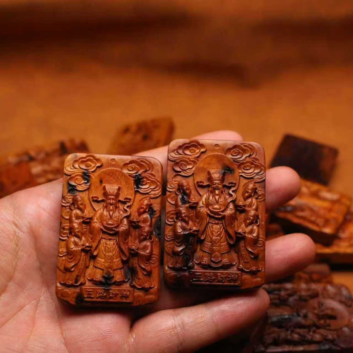 图片[5]-五路财神雷击枣木精雕道系招财平安无事牌-衔鳞集