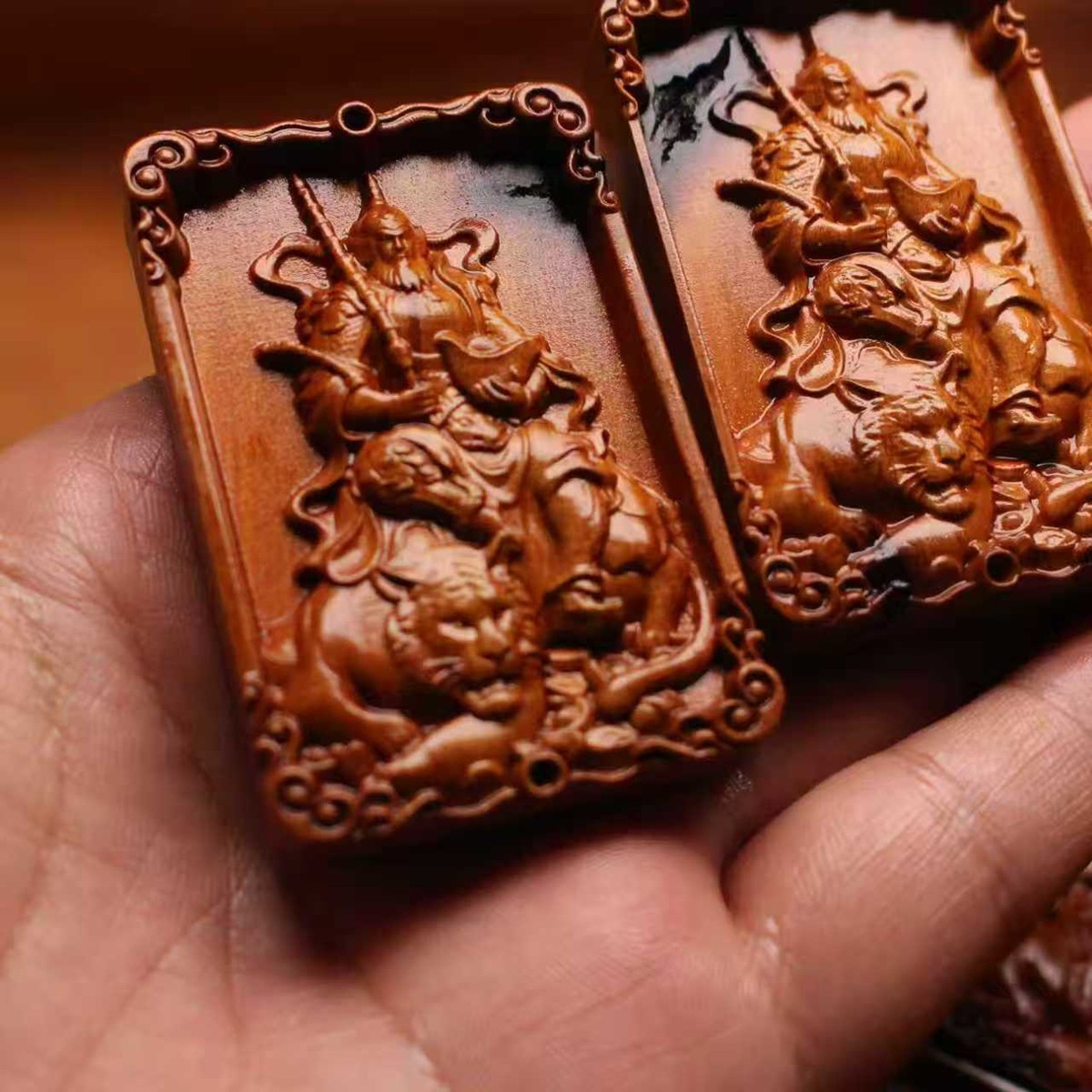 图片[1]-赵公明雷击枣木精雕道系招财平安无事牌-衔鳞集